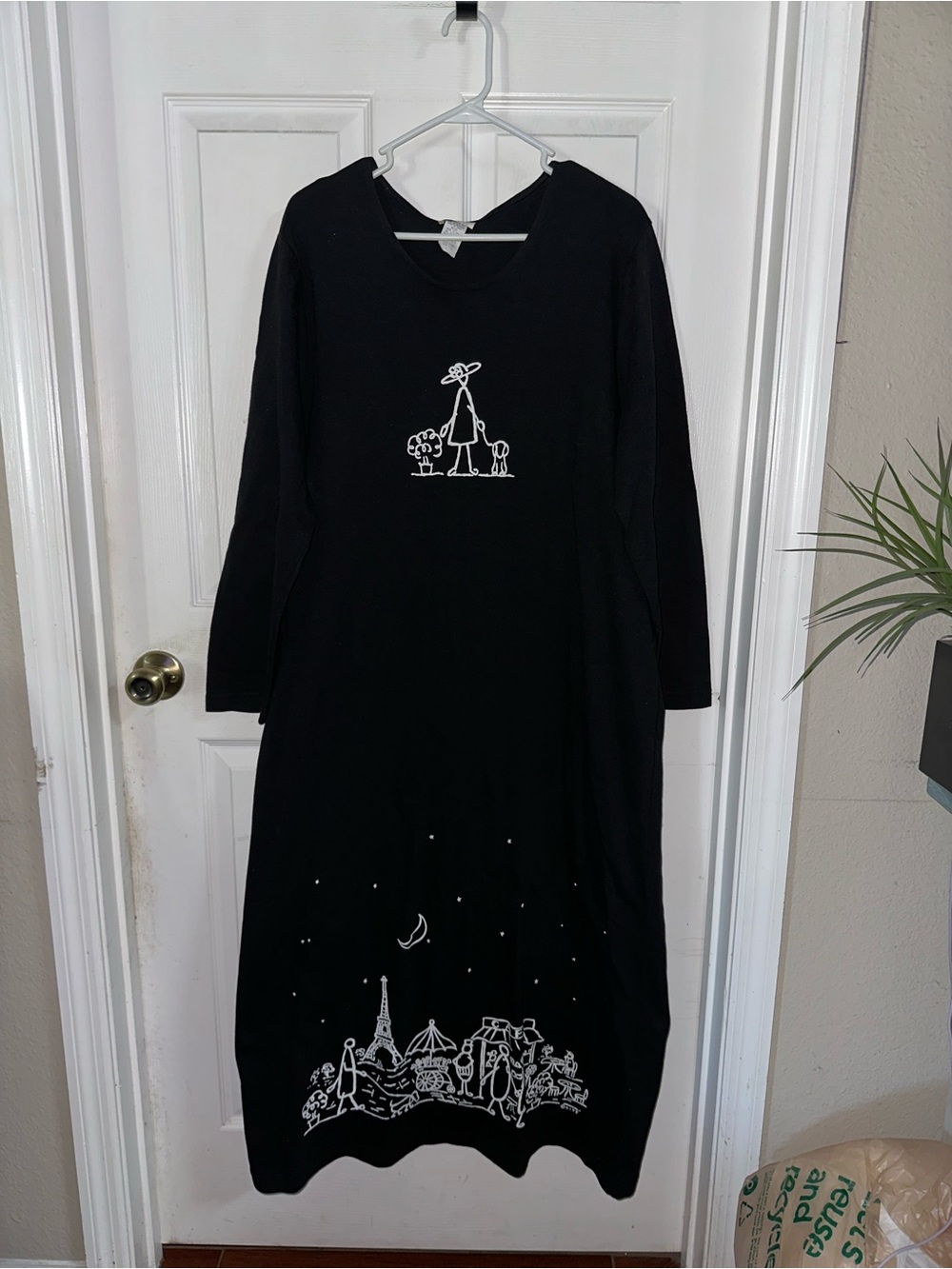 Vintage Cite Rare Paris Themed Long Black Dress Size Large